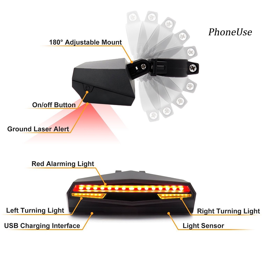 Đèn xi nhan gắn yên xe đạp không dây thông minh điều khiển từ xa sạc lại bằng cáp usb