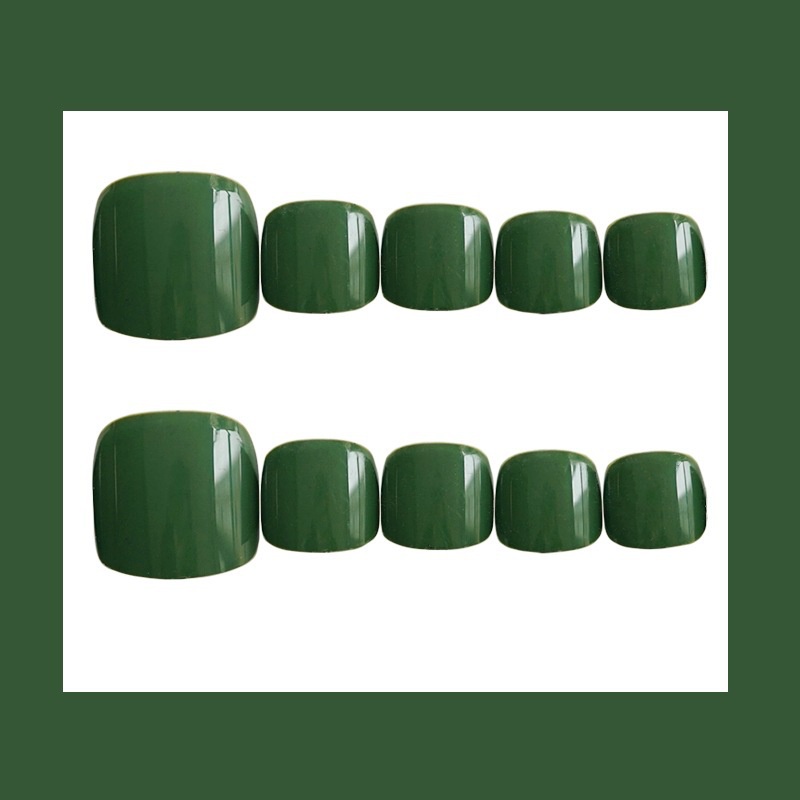 set 24 móng chân giả màu xanh rêu J71 Jojo móng giả móng úp sơn trơn bóng rẻ thời trang