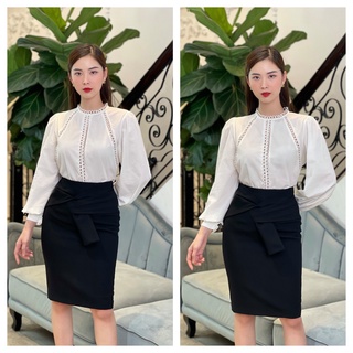 Áo trắng linen pha ren -HBSM570