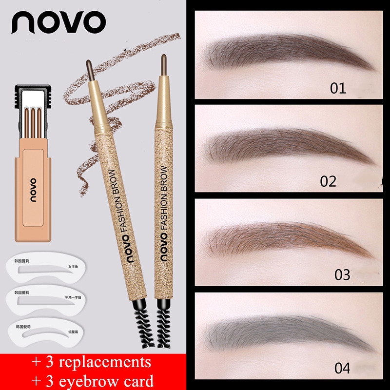 (Hàng Mới Về) Bút Chì Kẻ Lông Mày Hai Đầu Tự Động Không Thấm Nước + 3 Thẻ Thay Thế + 3 Khuôn Kẻ Lông Mày Novo  Nội Địa Trung | BigBuy360 - bigbuy360.vn