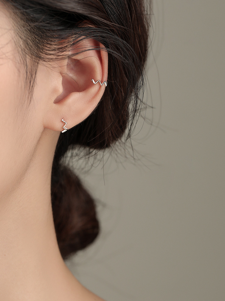 Bông Tai Mạ Bạc 925 Hình Gợn Sóng Đơn Giản Thời Trang Cho Nữ