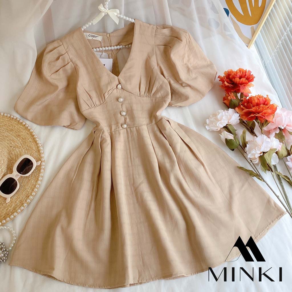 ĐẦM CÚC NGỌC TAY BỒNG - CHẤT LIỆU CAO CẤP - MÀU TRẮNG / NUDE / XANH / VÀNG