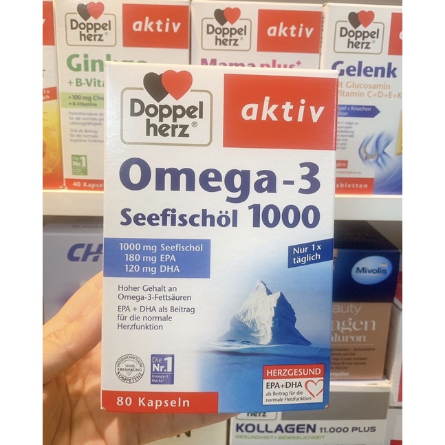 ( Bill Đức ) - OMEGA 3 AKTIV DOPPELHERZ SEEFISCHOL 1000 - Hộp 80 VIÊN