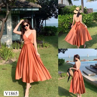 Váy maxi cam 2 dây lụa V1865 - MC phân phối chính thức (kèm ảnh thật sp shop tự chụp)