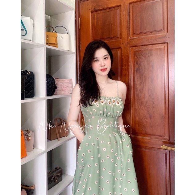 Đầm maxi hai dây đính cườm hoạ tiết, chữ, hoa nhiều màu có túi hai bên cao cấp