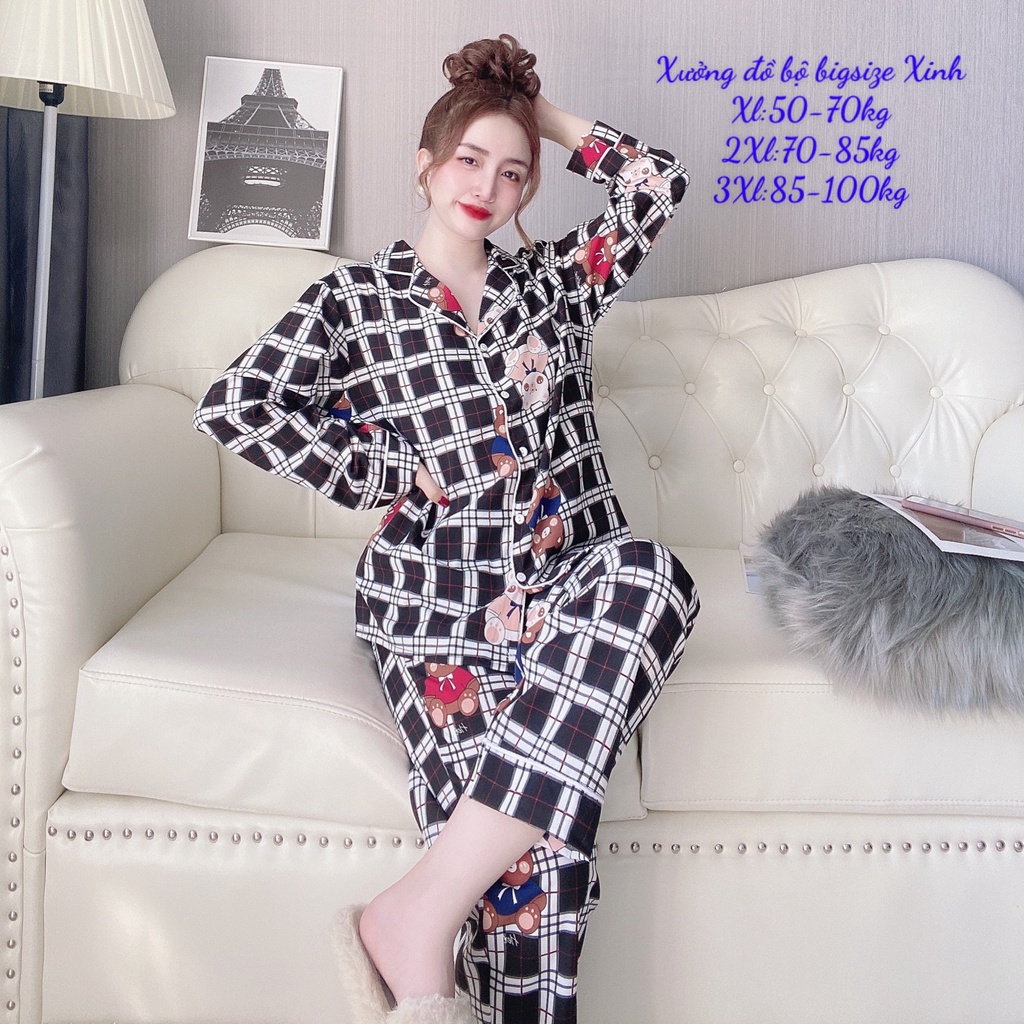 Đồ Ngủ Pijama Bigsize  Tay Dài  50-100kg  Đồ Mặc nhà Cao Cấp Cổ Sen Sang trọng cho nữ