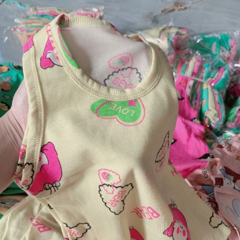 {6-16kg} Bộ ba lỗ bé gái chất cotton co giãn 4c