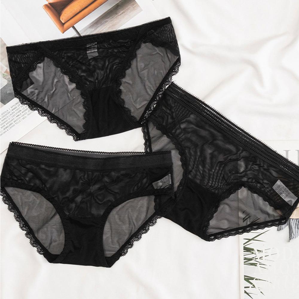 SOMEDAYZL Quần Lót Cotton Không Đường May Phối Ren Màu Đen Quyến Rũ