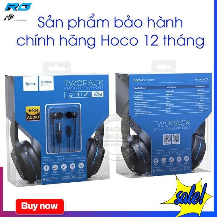 Tai Nghe Chụp Tai Có Dây Hoco W24 - Tặng Kèm Tai Nghe Nhét Tai - Bảo Hành Chính Hãng