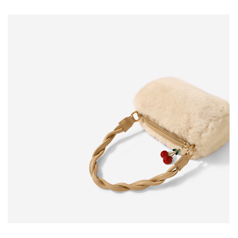 Túi xách tay JASMIN NOIR vải lông xù dáng vuông nhỏ thời trang dành cho nữ