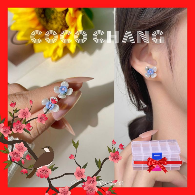 S925 Khuyên tai hoa trà cách điệu bông tai nữ phong cách Paris cocochang Shop
