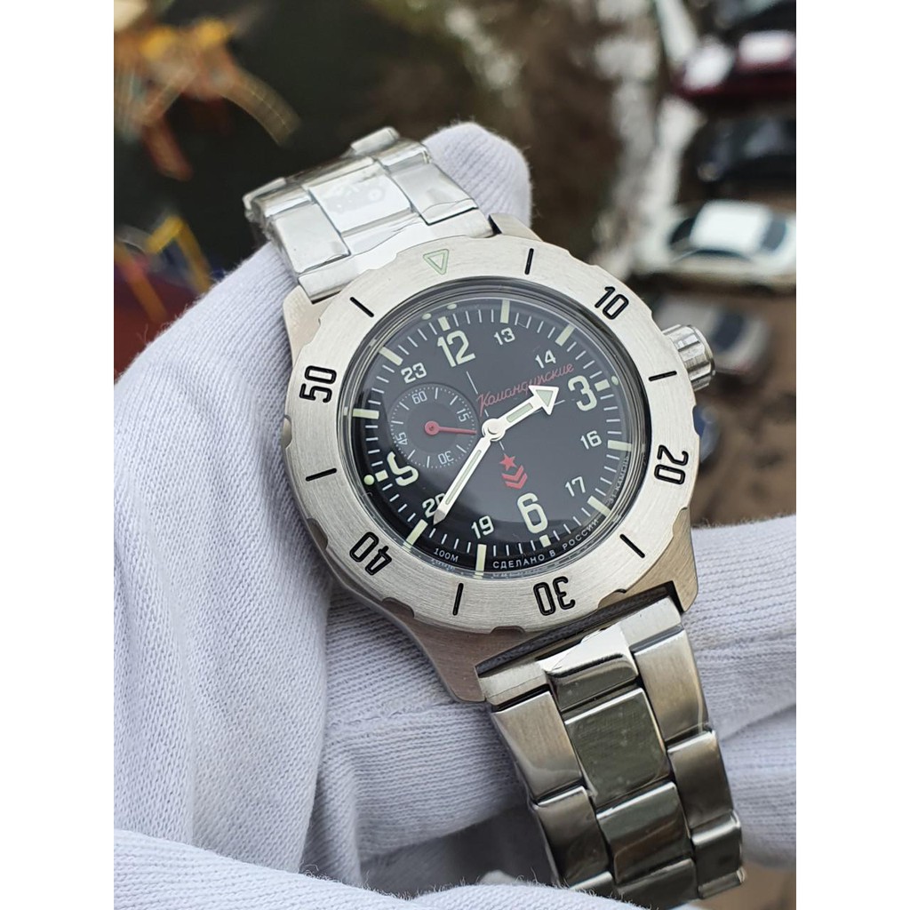 Đồng hồ Nga Vostok komandirskie 350504. Đồng hồ nam máy cơ tự động, size mặt 42, chống nước tốt 10ATM, quai thép