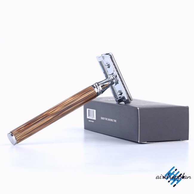 Dao Cạo Râu Hai Mặt Bằng Thép Không Gỉ Với Tay Cầm Bằng Gỗ Tre