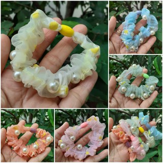 Dây Cột tóc hoa cúc đính hạt siêu sang( được chọn màu)