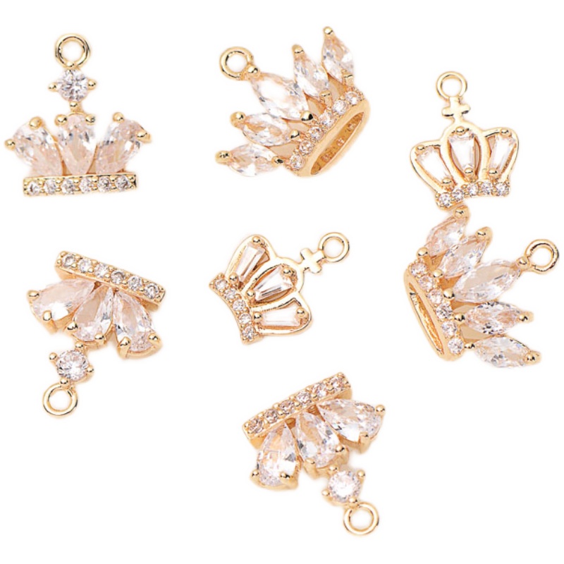 Mặt Dây Chuyền Hình Vương Miện Zircon Bằng Đồng 14K Màu Vàng Đồng diy Trang Sức