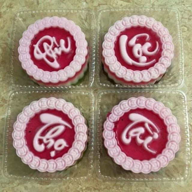 Bộ 4 khuôn thạch rau câu trung thu chữ, khuôn nhấn cơm xôi chữ Phúc - Lộc - Thọ - Tài