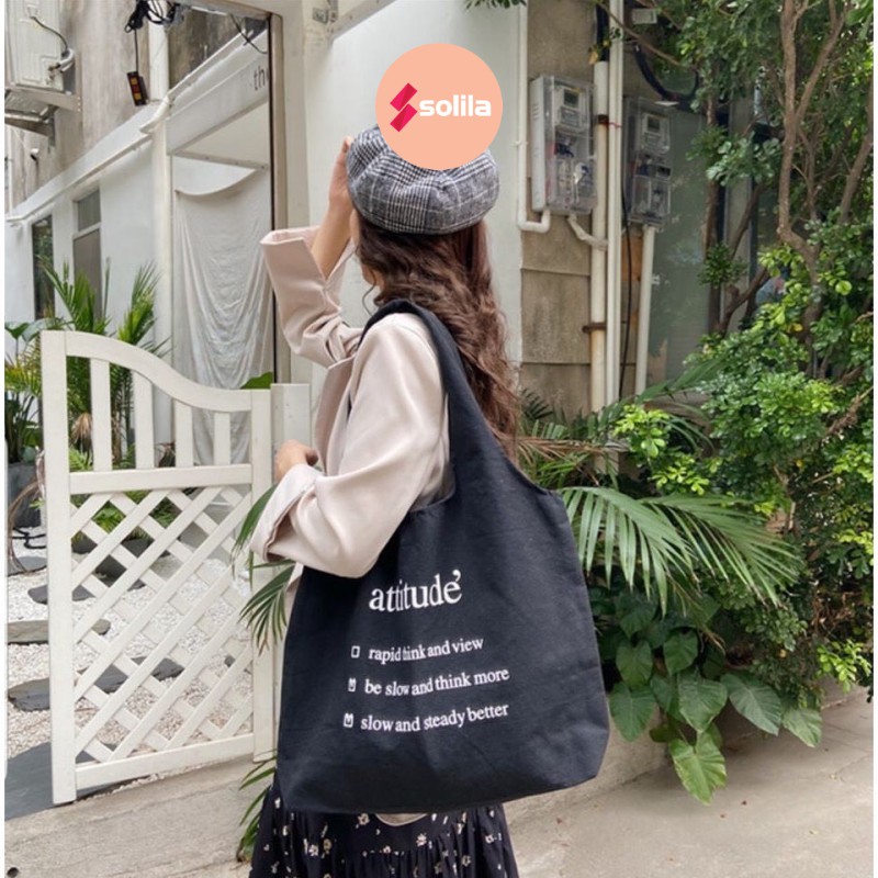 [HÀNG LOẠI A] Túi tote vải canvas Attitude liền quai không khóa miệng túi đi học đi chơi phong cách free style