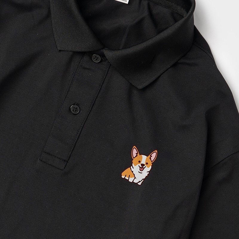 Áo thun polo nam nữ form rộng hình cute, áo phông polo cổ bẻ đôi , cặp chất vải poly cá sấu dày mát