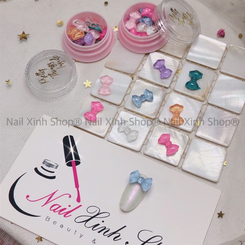 [Mới ] Hũ trang trí móng nail - 6 charm nơ / charm nơ hot nail