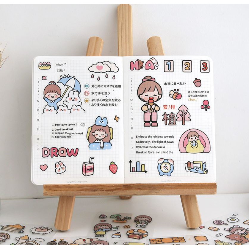 Bộ 100 tấm sticker Telado Happy day hình dán PET washi trang trí sổ | BSB201