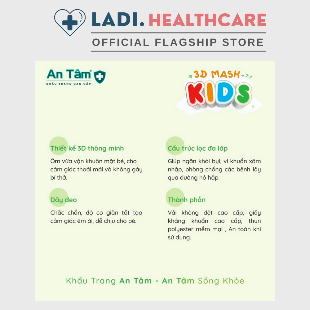 [SET 50Cái] Khẩu trang trẻ em 5D An Tâm kháng khuẩn dành cho bé 2-8 tuổi hàng chính hãng Công Ty