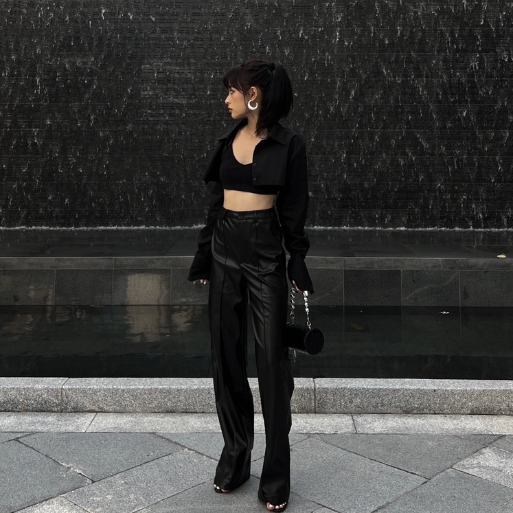 Áo sơ mi croptop tay dài màu Đen - Emily shirt - DEPASS