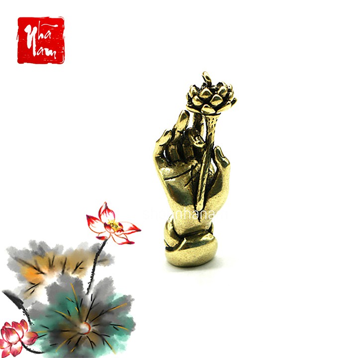 Tượng đồng phong thủy niêm hoa vi tiếu tay phật hoa sen trang trí vật phẩm phong thủy