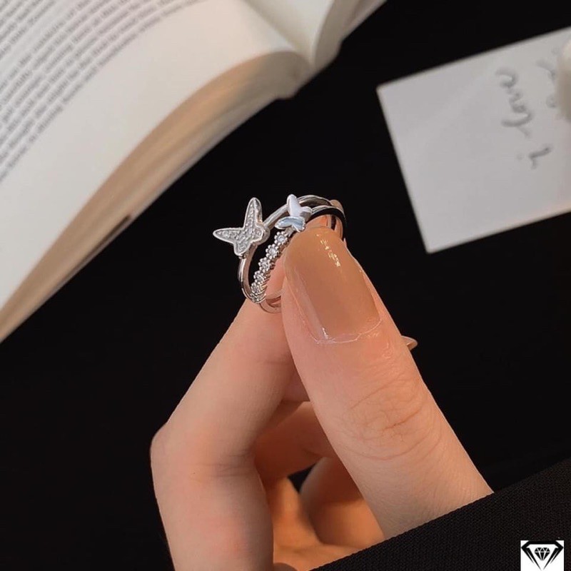 Nhẫn nữ bạc ta xinh xắn, nhẫn nữ bibi silver hình cánh bướm gắn đá nhỏ