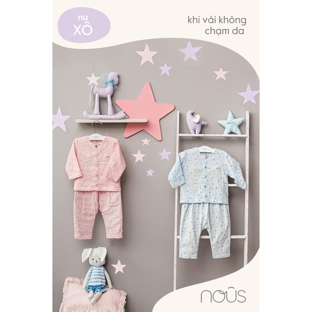 NOUS Bộ dài cài thẳng vải Nu xô Wrinkle