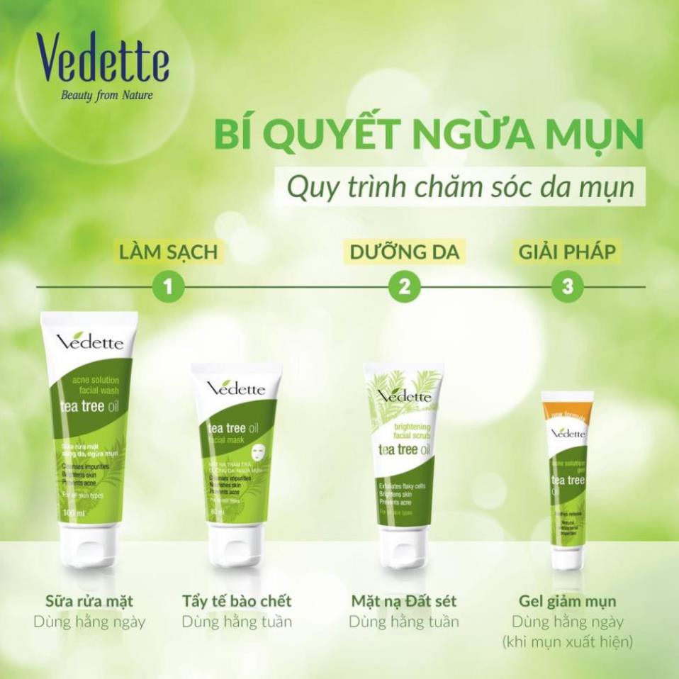 Mặt Nạ Đất Sét Tràm Trà - Tea Tree Oil 80ml VEDETTE - Ngừa mụn và Thanh Lọc Da