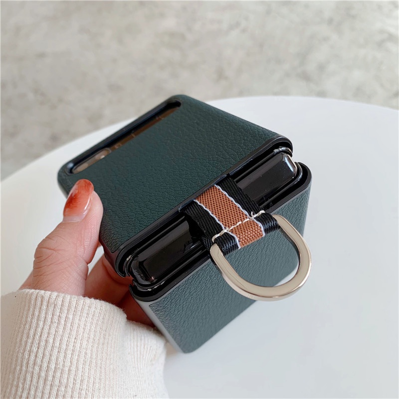 Ốp điện thoại Flip1/2 nhựa cứng màu kẹo ngọt có vòng đeo ngón tay cho Samsung Galaxy Z Flip
