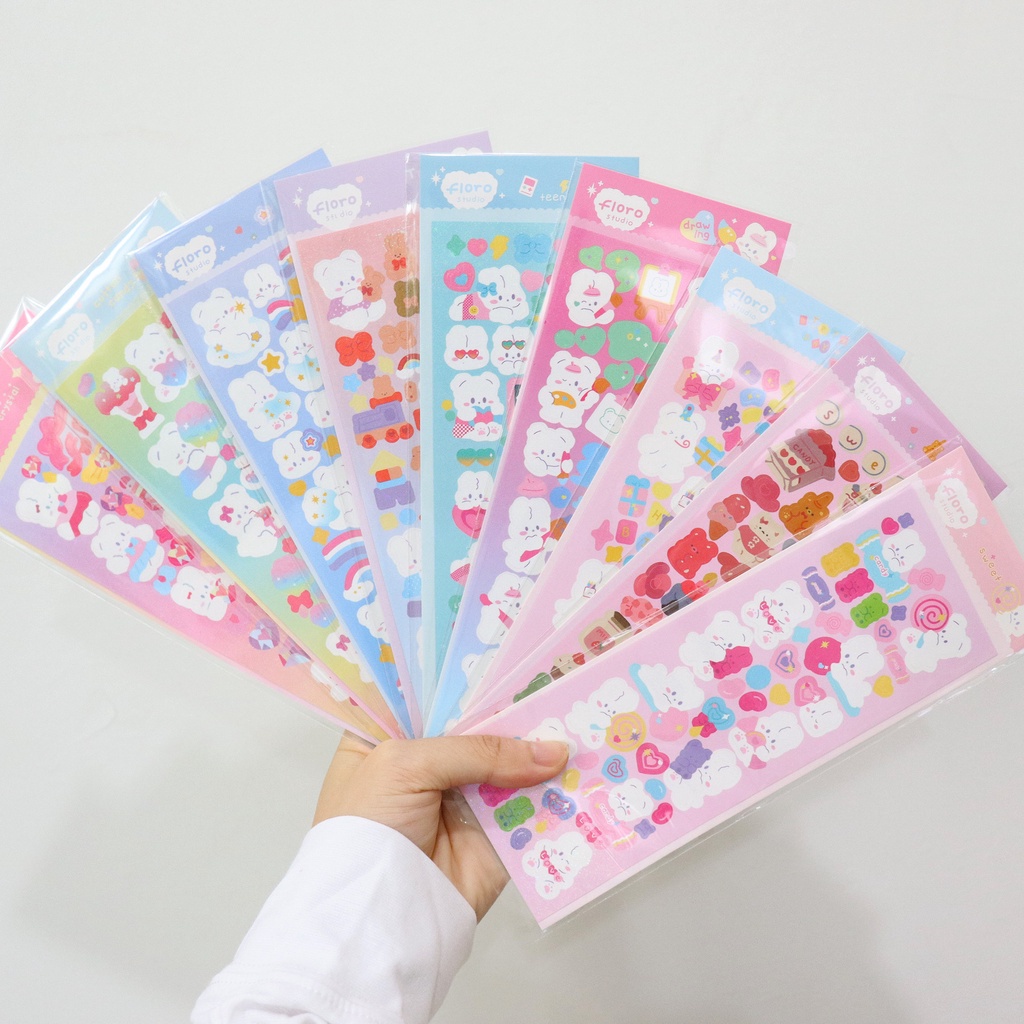 Miếng dán bằng PET họa tiết chú gấu và thỏ phong cách Hàn Quốc xinh xắn dùng trang trí máy tính bảng / điện thoại