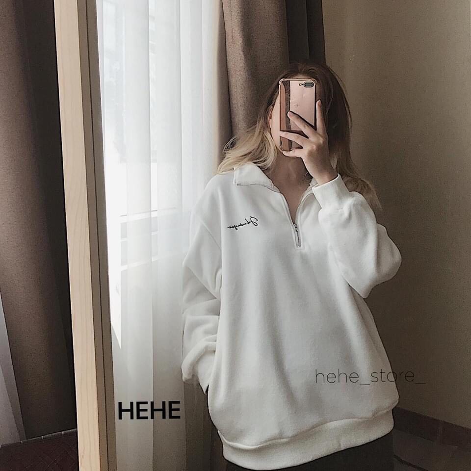 Áo Sweater Nỉ khoá kéo Cổ tay bồng from Thụng Unisex,Áo nỉ nữ nhà Bongstore
