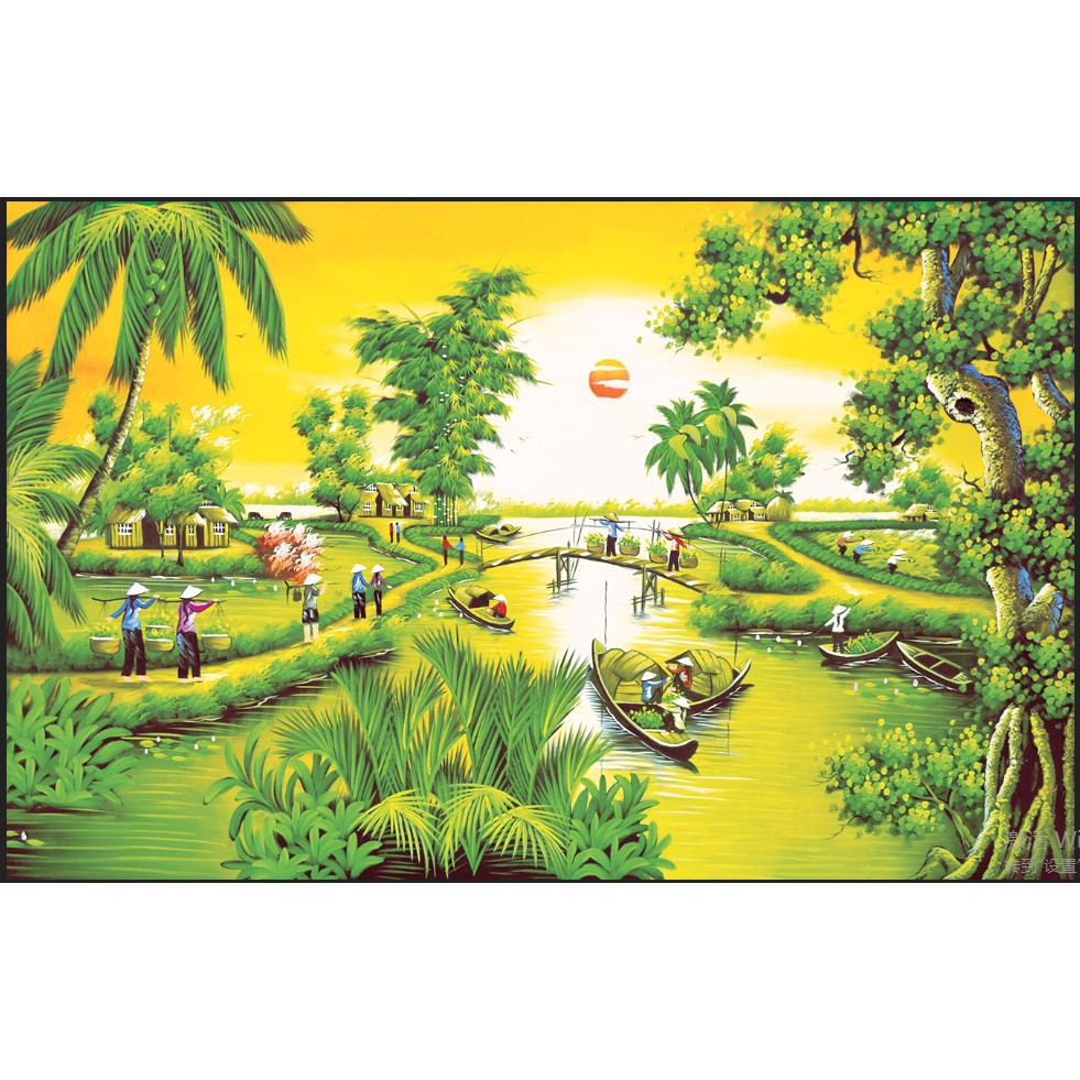 TRANH ĐÍNH ĐÁ Phong Cảnh Đồng Quê 88656 |82x52cm| chưa đính