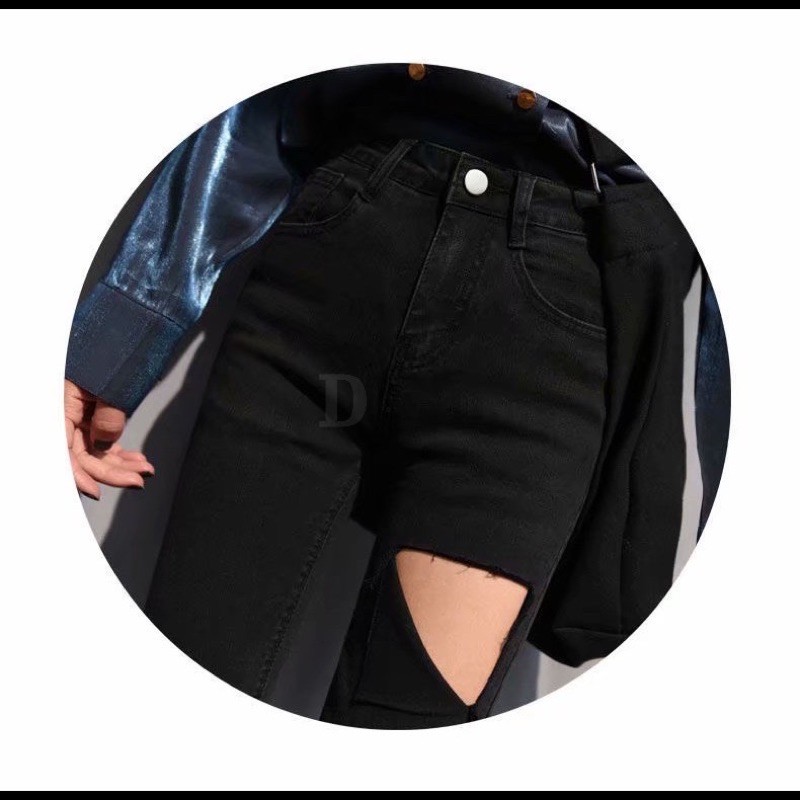 [Hàng caocấp] Quần bò jeans nữ đen ôm rách cạp cao - SHOP THƠM PHẠM