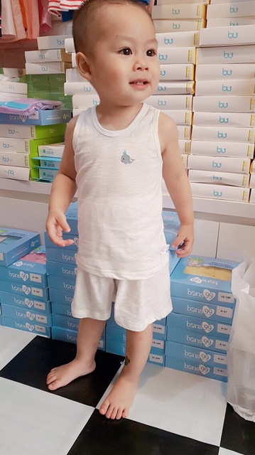 Bộ ba lỗ Bons99 vải cotton xước cho bé trai/bé gái từ 6 tháng đến 3 tuổi