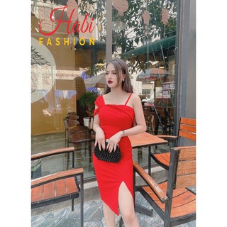 Váy đầm body dự tiệc lệch vai xẻ đùi trước cực chất, chảnh, tôn body chất umi đã có mút ngực