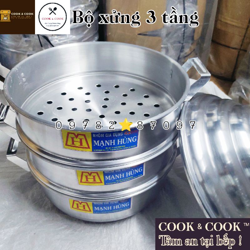 [12.12 Sale] Bộ xửng hấp bánh bao, hấp xôi size 60 cm nhôm Mạnh Hùng 2, 3 tầng hấp xôi, hấp bánh bao, hấp hải sản...