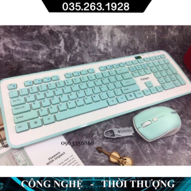 Bộ bàn phím chuột không dây Fuhlen MK880 cho laptop và máy tính, phím chìm, gõ mượt, bảo hành chính hãng 12 tháng