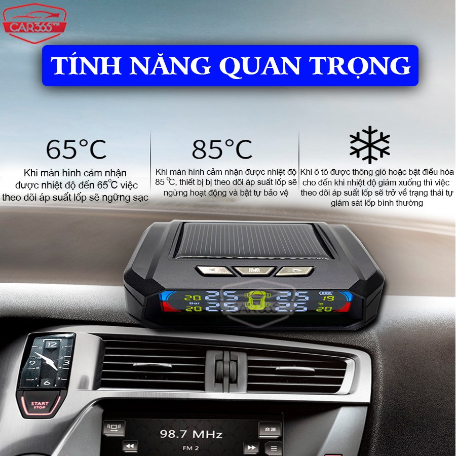 Cảm biến áp suất lốp cao cấp chính hãng CAR365 - Màn hình màu LCD hiển thị áp suất nhiệt độ - BẢO HÀNH 24 THÁNG - CAR38