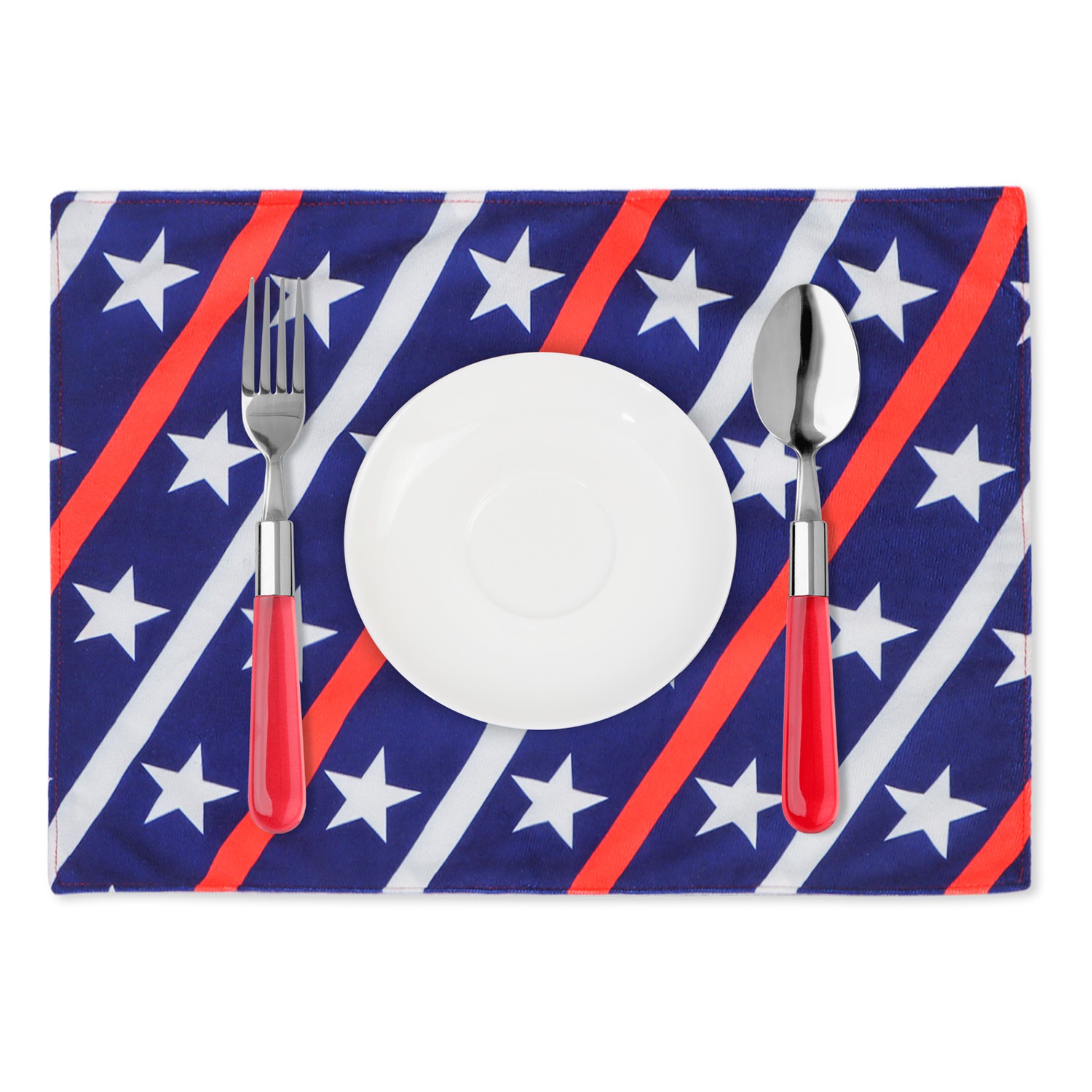 MIOSHOP 4pcs/set Table Decor Placemats Heat-Resistant Table Place Mats Independence Day Kitchen Non-Slip Rectangle Washable American Flag