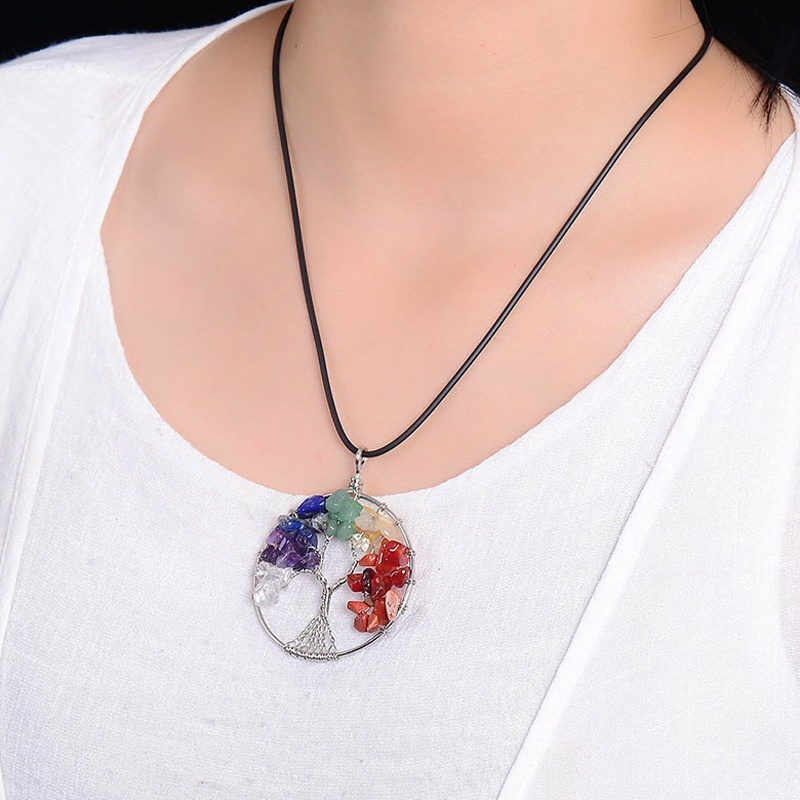 Vòng cổ Mặt Đá Chakra Tự Nhiên Hình Cây May Mắn