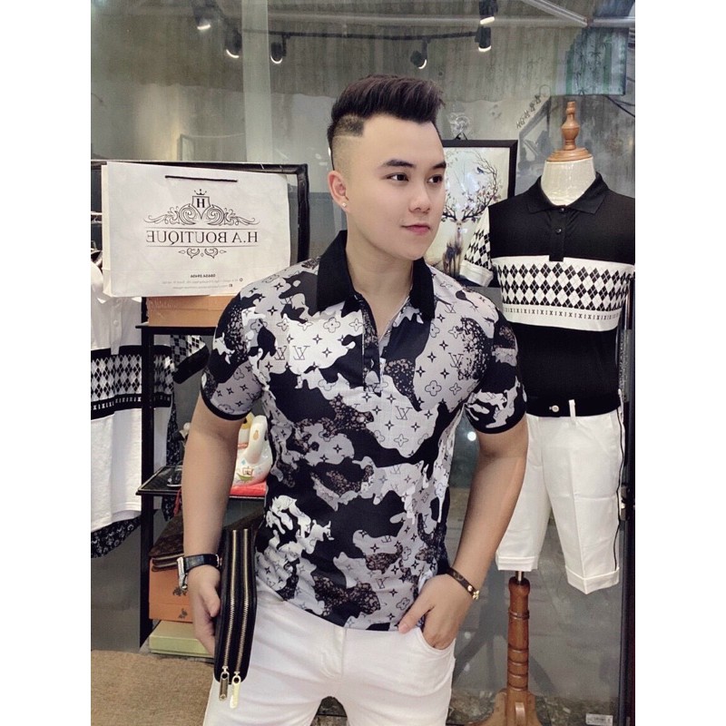 🔥 𝐇𝐎𝐓𝐑𝐄𝐍𝐃 🔥 Áo Phông Nam - Áo Polo Lv Nam Vân Hoa Loang Trắng
