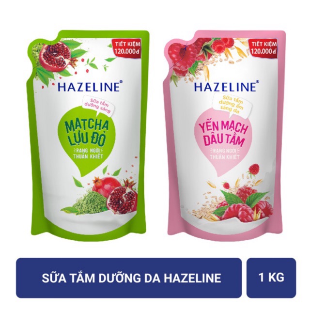 SỮA TẮM HAZELINE MATCHA LỰU ĐỎ/ YẾN MẠCH DÂU TẰM TÚI 1KG