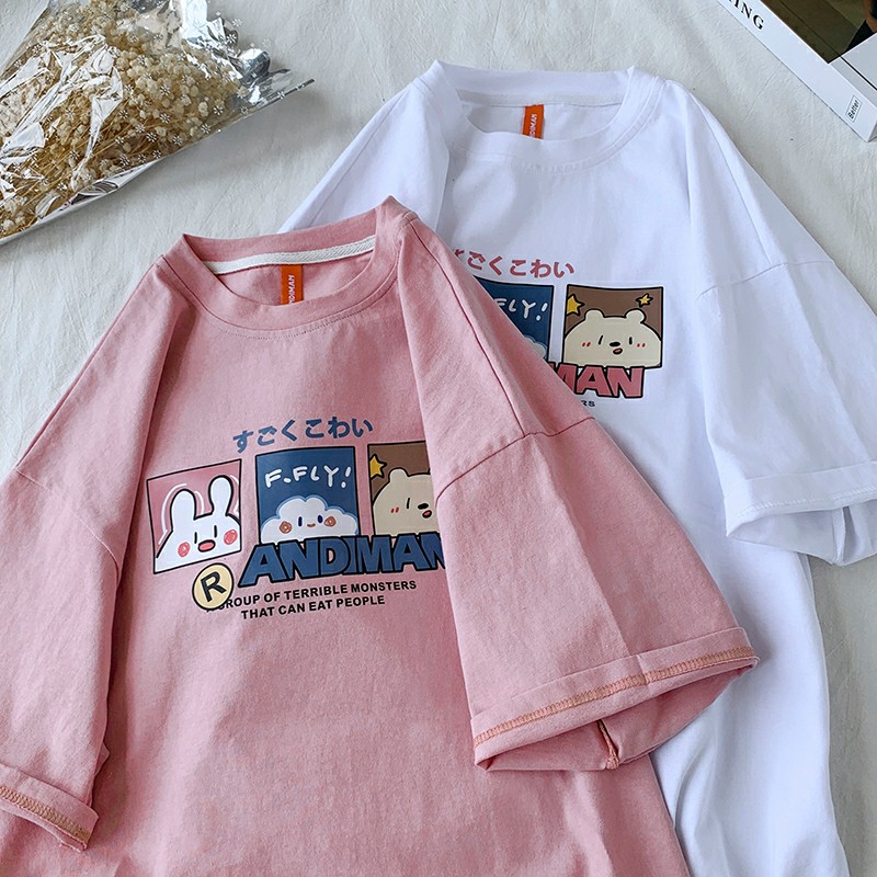 Áo thun tay lỡ nam nữ, áo phông unisex form rộng chất cotton mát mịn thấm hút mồ hôi in hình THỎ | BigBuy360 - bigbuy360.vn