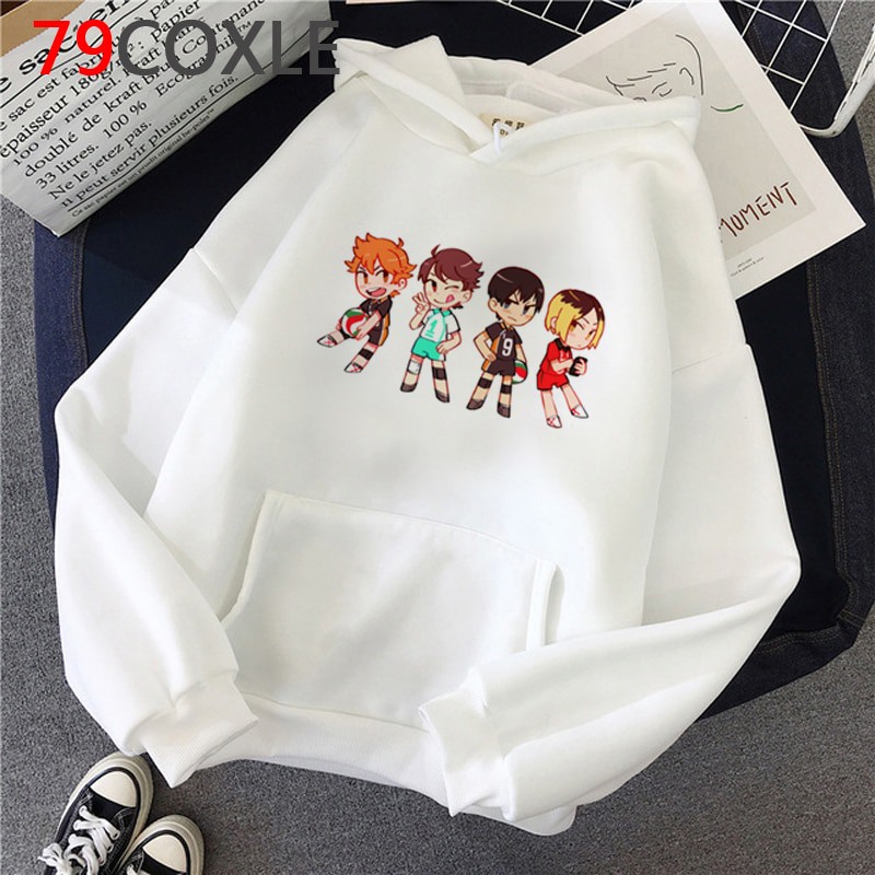 Mẫu áo Hoodie Hoạt Hình Haikyuu màu trắng nỉ dày dặn