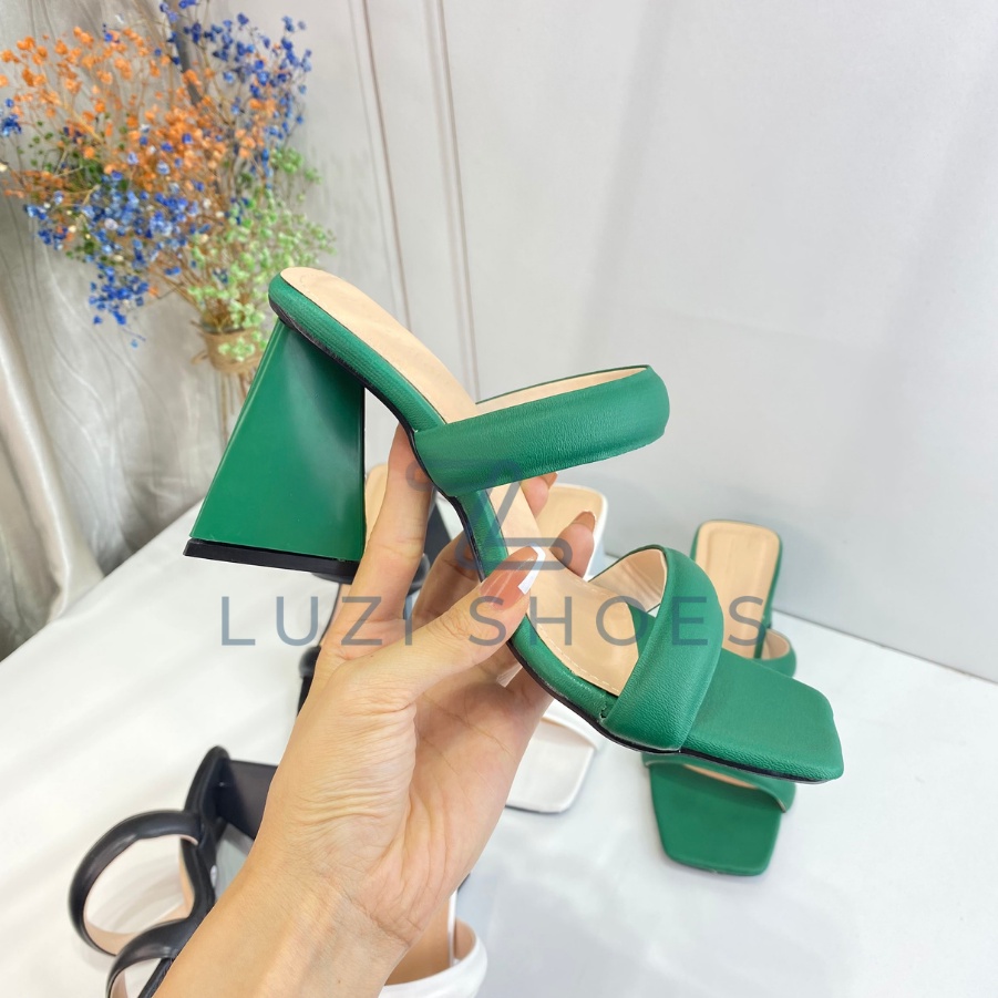 Guốc nữ, dép cáo gót tam giác 2 quai ngang nhún thời trang nhiều màu sắc cao 9cm [m22]