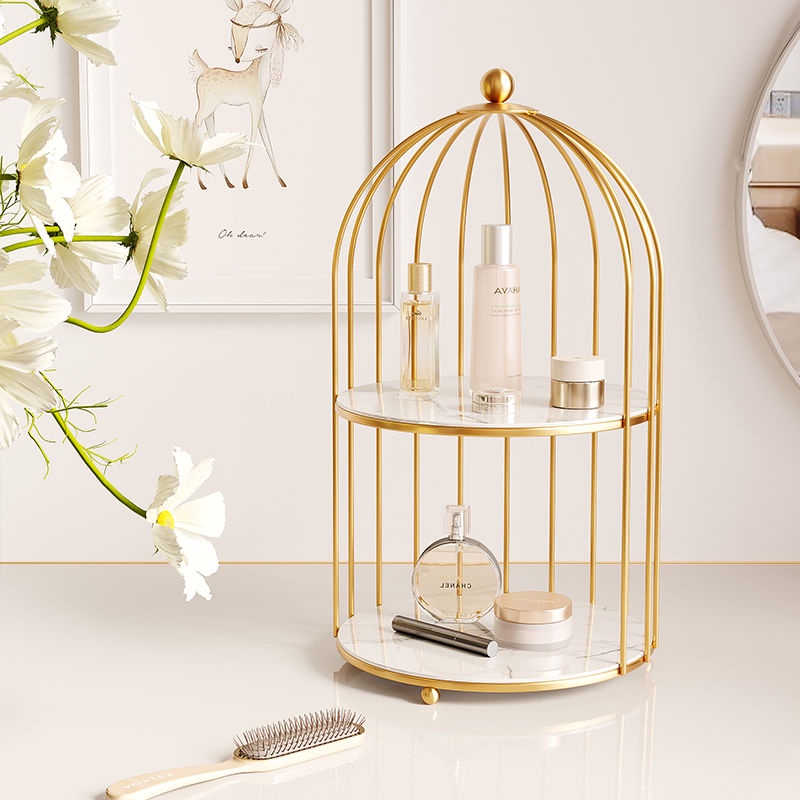 Kệ để đồ Mỹ Phẩm để Bàn Giá để đồ đôi Giá để đồ Sắt Hình Lồng Chim Lưu Trữ Cao Cấp Nhẹ Sang Trọng Giá để đồ Nhiều Tầng Phòng Khách Phòng Tắm Giá đồ Dùng Nhà Tắm
