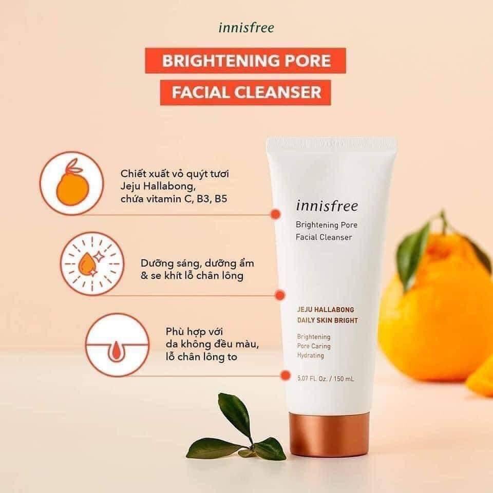 Sữa Rửa Mặt Trắng Da, Se Khít Lỗ Chân Lông Innisfree Brightening Pore Facial Cleanser 150g
