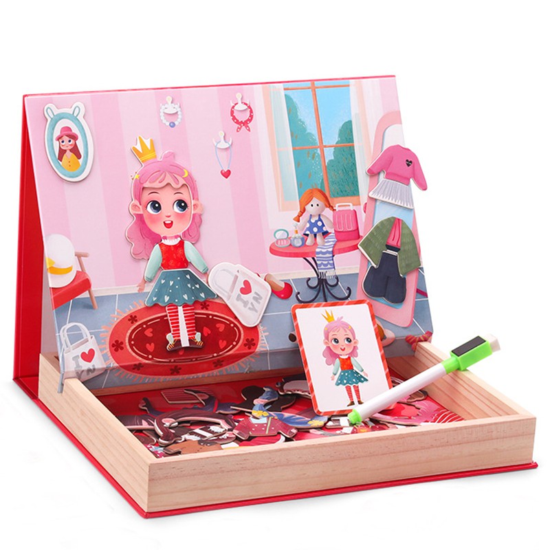 Bộ Xếp Hình Thiết Kế Thời Trang Cho Bé Gái Siêu Xinh Bằng Gỗ Gắn Nam Châm Cho Bé